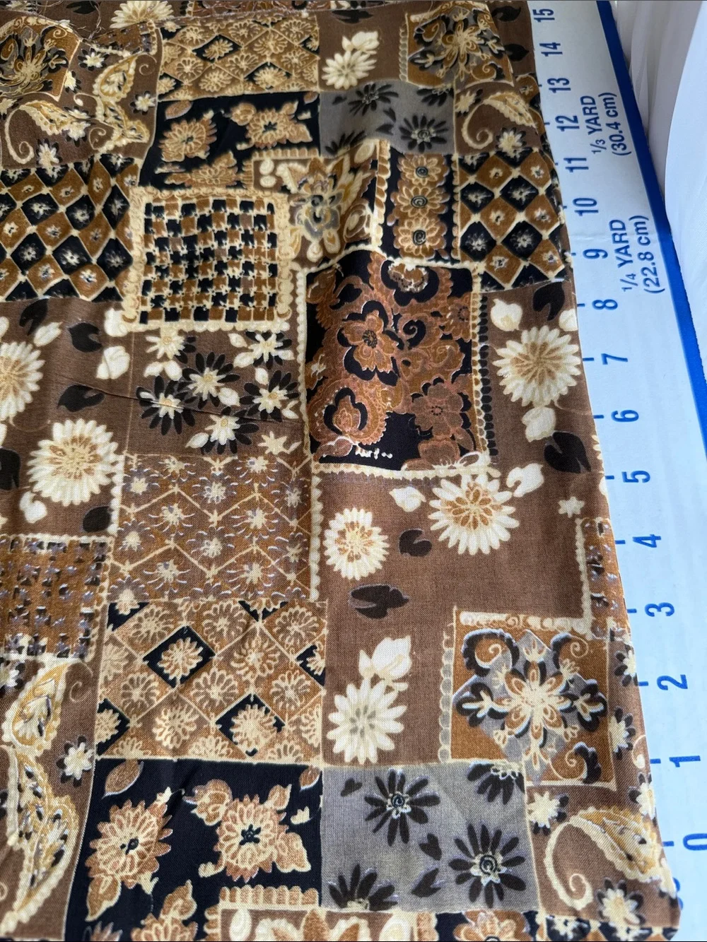 Vintage 1970s Patchwork Print Fabric Brown Floral Paisley 4+ Yards x 50